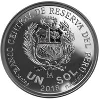 Peru coin 1 Sol - 100 years of School of Fine Arts (2018) reverse reverse of 1 Sol - 100 years of School of Fine Arts (2018) coin from Peru. Inscription: BANCO CENTRAL DE RESERVA DEL PÉRU UN SOL 33.625 g PLATA .925 2018