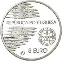 obverse of 8 Euro - End of World War II (2005) coin with KM# 773a from Portugal. Inscription: REPÚBLICA PORTUGUESA 8 EURO