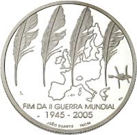 reverse of 8 Euro - End of World War II (2005) coin with KM# 773a from Portugal. Inscription: FIM DA II GUERRA MUNDIAL - 1945 - 2005 JOÃO DUARTE INCM