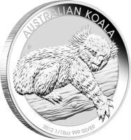 Australia coin 10 Cents - Elizabeth II - Koala Silver Bullion (2012) reverse reverse of 10 Cents - Elizabeth II - Koala Silver Bullion (2012) coin with KM# 1789 from Australia. Inscription: AUSTRALIAN KOALA P AH 2012 1/10 oz 999 SILVER