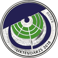 reverse of 5 Euro - The Garden of Destiny (2018) coin from Latvia. Inscription: LIKTEŅDĀRZS 2018 5 EURO