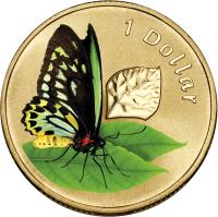 reverse of 1 Dollar - Elizabeth II - Cairns Birdwing - 4'th Portrait (2011) coin with KM# 1646 from Australia. Inscription: 1 Dollar