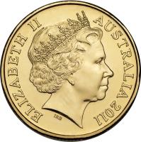 obverse of 1 Dollar - Elizabeth II - Flying Fox - 4'th Portrait (2011) coin with KM# 1647 from Australia. Inscription: ELIZABETH II AUSTRALIA 2011 IRB