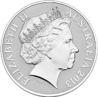 Australia coin 1 Dollar - Elizabeth II - Saltwater Crocodile - 4'th Portrait (2013) obverse obverse of 1 Dollar - Elizabeth II - Saltwater Crocodile - 4'th Portrait (2013) coin with KM# 2013 from Australia. Inscription: ELIZABETH II AUSTRALIA 2013 IRB