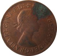 obverse of 1 Penny - Elizabeth II - With F:D:; 1'st Portrait (1955 - 1964) coin with KM# 56 from Australia. Inscription: + ELIZABETH · II · DEI · GRATIA · REGINA · F:D: