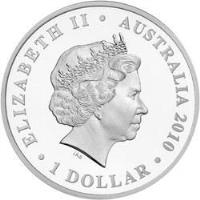 obverse of 1 Dollar - Elizabeth II - 100th Anniversary of Australian Commonwealth Silver Coinage - 4'th Portrait (2010) coin with KM# 1383 from Australia. Inscription: ELIZABETH II * AUSTRALIA 2010 1 DOLLAR