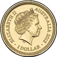 obverse of 1 Dollar - Elizabeth II - Bicentenary of the Holey Dollar and Dump - 4'th Portrait (2013) coin with KM# 2028 from Australia. Inscription: ELIZABETH II * AUSTRALIA 2013 1 DOLLAR