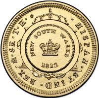 Australia coin 1 Dollar - Elizabeth II - Bicentenary of the Holey Dollar and Dump - 4'th Portrait (2013) reverse reverse of 1 Dollar - Elizabeth II - Bicentenary of the Holey Dollar and Dump - 4'th Portrait (2013) coin with KM# 2028 from Australia. Inscription: HISPAN.ET IND.REX.Mo.8R.T.H.c NEW SOUTH WALES 1813