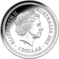 obverse of 1 Dollar - Elizabeth II - Bicentenary of the Holey Dollar & Dump - 4'th Portrait (2013) coin with KM# 1916 from Australia. Inscription: ELIZABETH II * AUSTRALIA 2013 1 DOLLAR
