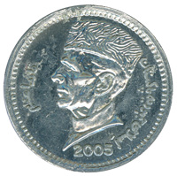 Pakistan coin 1 Rupee (2005) obverse obverse of 1 Rupee (2005) coin from Pakistan. Inscription: قائد اعظم اسلامی جمہوریۂ پاکِستان 2005