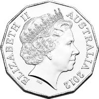 obverse of 50 Cents - Elizabeth II - 70th Anniversary of the Kokoda Trail - 4'th Portrait (2012) coin with KM# 1855 from Australia. Inscription: ELIZABETH II AUSTRALIA 2012