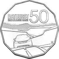 reverse of 50 Cents - Elizabeth II - 50 years of Bathurst Race - 4'th Portrait (2013) coin with KM# 1856 from Australia. Inscription: BATHURST ENDURANCE RACE 50