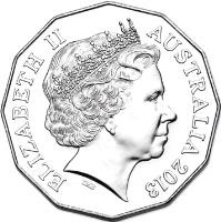 obverse of 50 Cents - Elizabeth II - 60th Anniversary of the Coronation of Her Majesty Queen Elizabeth II - 4'th Portrait (2013) coin with KM# 2094 from Australia. Inscription: ELIZABETH II AUSTRALIA 2013