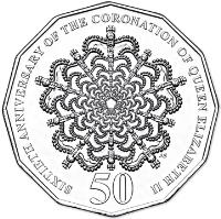 reverse of 50 Cents - Elizabeth II - 60th Anniversary of the Coronation of Her Majesty Queen Elizabeth II - 4'th Portrait (2013) coin with KM# 2094 from Australia. Inscription: SIXTIETH ANNIVERSARY OF THE CORONATION OF QUEEN ELIZABETH II 50