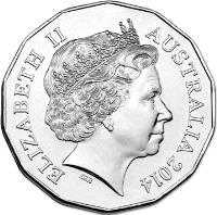 obverse of 50 Cents - Elizabeth II - Lunar: Year of the Horse - 4'th Portrait (2014) coin from Australia. Inscription: ELIZABETH II AUSTRALIA 2014