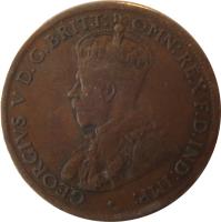 Australia coin 1/2 Penny - George V (1911 - 1936) obverse obverse of 1/2 Penny - George V (1911 - 1936) coin with KM# 22 from Australia. Inscription: GEORGIVS V D.G.BRITT: OMN:REX F.D.IND:IMP: