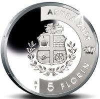 Aruba coin 5 Florin - Willem-Alexander - Carnival (2014) obverse obverse of 5 Florin - Willem-Alexander - Carnival (2014) coin with KM# 61 from Aruba. Inscription: ARUBA 2014 5 FLORIN