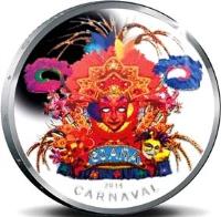 reverse of 5 Florin - Willem-Alexander - Carnival (2014) coin with KM# 61 from Aruba. Inscription: 60 AÑA 2014 CARNAVAL