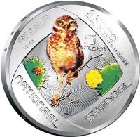 reverse of 5 Florin - Beatrix - Shoco Bird (2012) coin with KM# 50 from Aruba. Inscription: ARUBA 2012 SHOCO ATHENE GUNIGULARIA ARUBENSIS 5 FLORIN NATIONAAL SYMBOOL