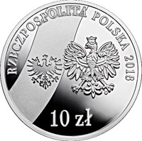 obverse of 10 Złotych - 100th Anniversary of the Outbreak of the Wielkopolskie Uprising (2018) coin from Poland. Inscription: RZECZPOSPOLITA POLSKA 2018 mw 10 zł