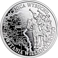 reverse of 10 Złotych - 100th Anniversary of the Outbreak of the Wielkopolskie Uprising (2018) coin from Poland. Inscription: 100. ROCZNICA WYBUCHU POWSTANIA WIELKOPOLSKIEGO