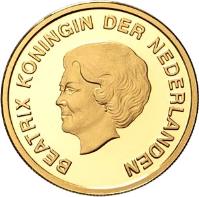 obverse of 10 Florin - Beatrix - Silver Jubilee (2005) coin with KM# 35 from Aruba. Inscription: BEATRIX KONINGIN DER NEDERLANDEN