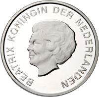 obverse of 10 Florin - Beatrix - Marriage (2002) coin with KM# 24 from Aruba. Inscription: BEATRIX KONINGIN DER NEDERLANDEN