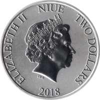 Niue coin 2 Dollars - Elizabeth II - 90th anniversary of Mickey Mouse (2018) obverse obverse of 2 Dollars - Elizabeth II - 90th anniversary of Mickey Mouse (2018) coin from Niue. Inscription: QUEEN ELIZABETH II NIUE TWO DOLLARS IRB 2018