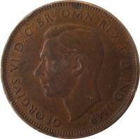 obverse of 1/2 Penny - George VI (1938 - 1939) coin with KM# 35 from Australia. Inscription: GEORGIVS VI D:G:BR:OMN:REX F:D:IND:IMP.