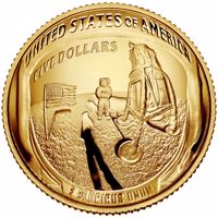 reverse of 5 Dollars - Apollo 11 50th Anniversary (2019) coin from United States. Inscription: UNITED STATES OF AMERICA FIVE DOLLARS E PLURIBUS UNUMั