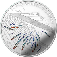 Lithuania coin 10 Euro - Smelt Fishing by Attracting. (2019) reverse reverse of 10 Euro - Smelt Fishing by Attracting. (2019) coin from Lithuania. Inscription: STINTŲ ŽVEJYBA VILIOJANT LMK