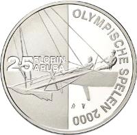 reverse of 25 Florin - Beatrix - Olympics (2000) coin with KM# 21 from Aruba. Inscription: 25 FLORIN ARUBA OLYMPISCHE SPELEN 2000