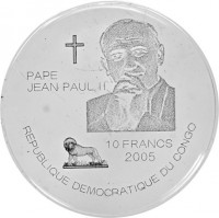 PAPEJEAN PAUL II10 FRANCS2005REPUBLIQUE DEMOCRATIQUE DU CONGO.