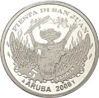 Aruba coin 5 Florin - Beatrix - San Juan Festival (2008) reverse reverse of 5 Florin - Beatrix - San Juan Festival (2008) coin with KM# 42 from Aruba. Inscription: FIESTA DI SAN JUAN 5 FLORIN ARUBA 2008