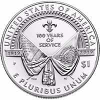 United States coin 1 Dollar - American Legion 100th Anniversary (2019) reverse reverse of 1 Dollar - American Legion 100th Anniversary (2019) coin from United States. Inscription: UNITED STATES OF AMERICA 1919 2019 $1 E PLURIBUS UNUMั