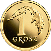 reverse of 1 Grosz - One Hundred Years of the Złoty (2019) coin from Poland. Inscription: 1 GROSZ