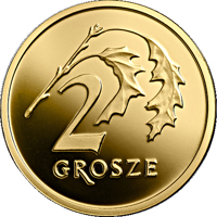 reverse of 2 Grosze - One Hundred Years of the Złoty (2019) coin from Poland. Inscription: 2 GROSZE