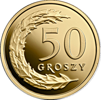 reverse of 50 Groszy - One Hundred Years of the Złoty (2019) coin from Poland. Inscription: 50 GROSZY