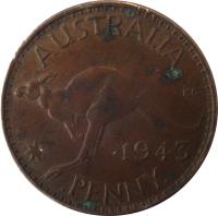 Australia coin 1 Penny - George VI - With IND:IMP (1938 - 1948) reverse reverse of 1 Penny - George VI - With IND:IMP (1938 - 1948) coin with KM# 36 from Australia. Inscription: AUSTRALIA KG 1946 PENNY