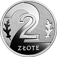 reverse of 2 Złote - One Hundred Years of the Złoty (2019) coin from Poland. Inscription: 2 ZŁOTE