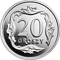 reverse of 20 Groszy - One Hundred Years of the Złoty (2019) coin from Poland. Inscription: 20 GROSZY
