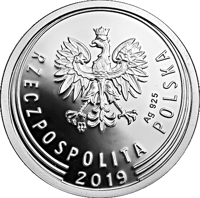 obverse of 10 Groszy - One Hundred Years of the Złoty (2019) coin from Poland. Inscription: mw Ag 925 RZECZPOSPOLITA POLSKA 2019