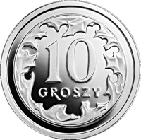 reverse of 10 Groszy - One Hundred Years of the Złoty (2019) coin from Poland. Inscription: 10 GROSZY