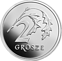 reverse of 2 Grosze - One Hundred Years of the Złoty (2019) coin from Poland. Inscription: 2 GROSZE