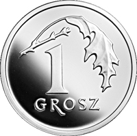 reverse of 1 Grosz - One Hundred Years of the Złoty (2019) coin from Poland. Inscription: 1 GROSZ