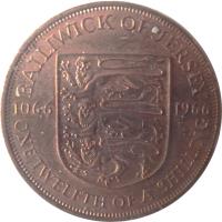 Jersey coin 1/12 Shilling - Elizabeth II - Battle of Hastings - 1'st Portrait (1966) reverse reverse of 1/12 Shilling - Elizabeth II - Battle of Hastings - 1'st Portrait (1966) coin with KM# 26 from Jersey. Inscription: BAILIWICK OF JERSEY 1066 1966 ONE TWELFTH OF A SHILLING