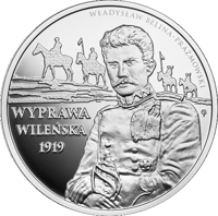 reverse of 10 Złotych - Vilnius Offensive (2019) coin from Poland. Inscription: WŁADYSŁAW BELINA-PRAŻMOWSKI WYPRAWA WILEŃSKA 1919 GP