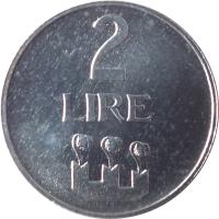 San Marino coin 2 Lire (1972) reverse reverse of 2 Lire (1972) coin with KM# 15 from San Marino. Inscription: 2 LIRE