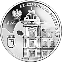 obverse of 10 Złotych - 200th Anniversary of the Jan Matejko Academy of Fine Arts in Kraków (2019) coin from Poland. Inscription: RZECZPOSPOLITA POLSKA 2019 mw 10 ZŁ 1818