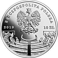 obverse of 10 Złotych - Roman Rybarski (2019) coin from Poland. Inscription: RZECZPOSPOLITA POLSKA 2019 10 ZŁ mw